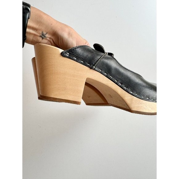 SWEDISH HASBEENS Black Leather Mary Jane Clog Sandals Mules Pumps, Size 37 - Picture 4 of 14